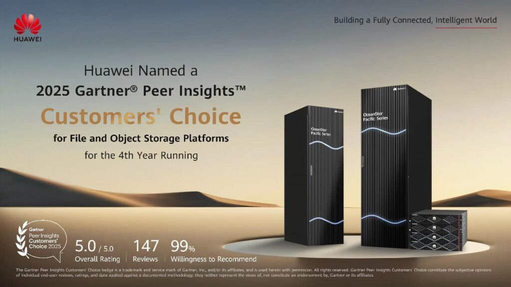 Huawei, élue pour la quatrième année consécutive « Choice des clients » sur les plateformes de stockage de fichiers et d’objets selon Gartner