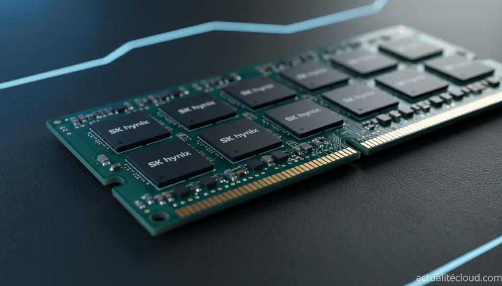 ai close up macro photograph of sk hynix socamm2 lpddr5x memory Uk6tc1