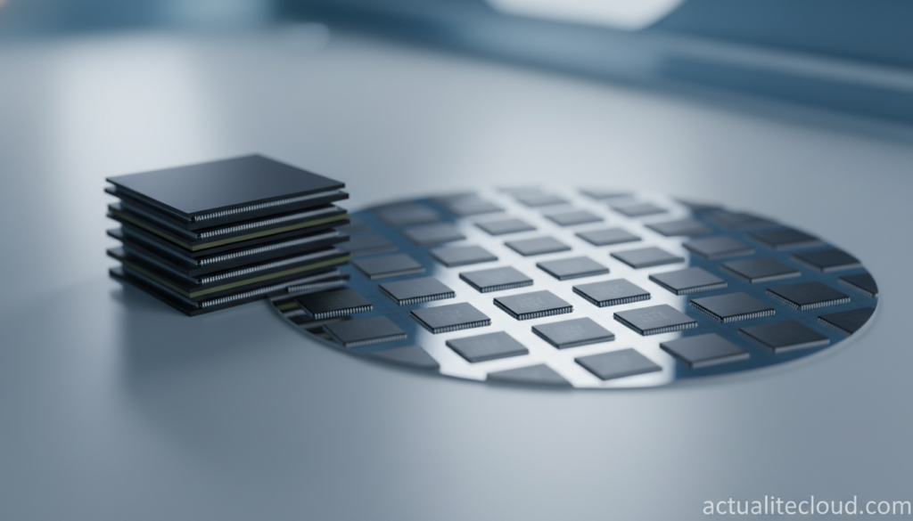 ai close up of a samsung hbm memory stack next to a dram silico m6d4XR