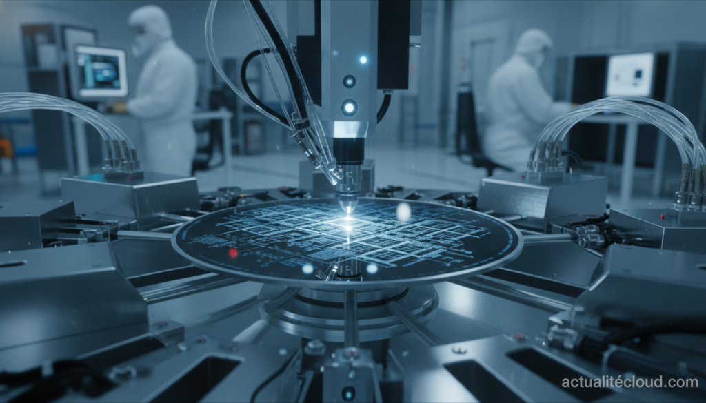 ai close up of semiconductor wafer being manufactured in a clea whuAsw