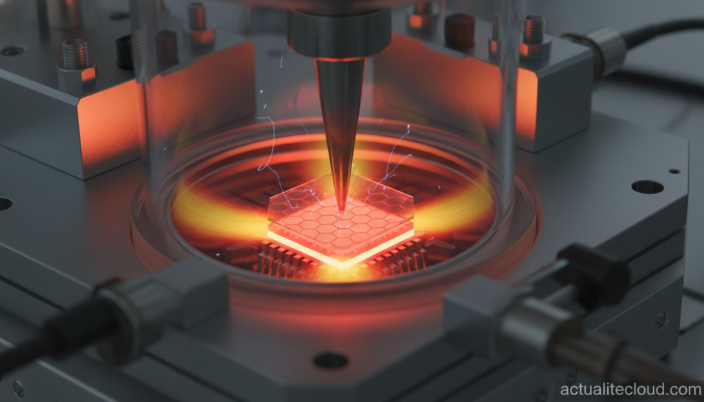 ai macro shot of a high temperature semiconductor chip glowing IEPOrQ