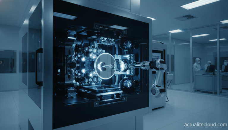 Machine de lithographie EUV ASML dans une salle blanche — prévisions 2026 semi-conducteurs IA