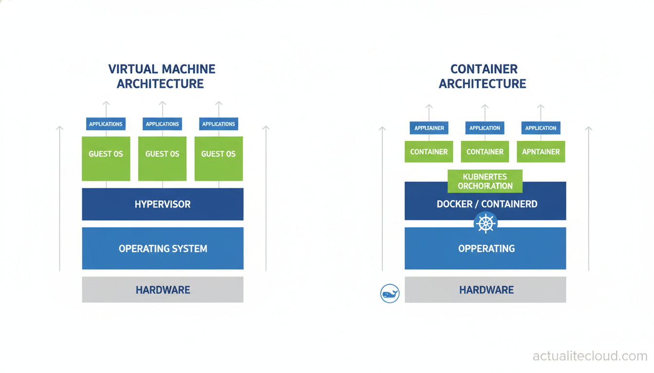 Comparaison architecture machine virtuelle versus conteneurs Docker et Kubernetes