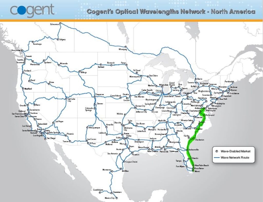 Cogent ouvre une nouvelle route à fibre entre Ashburn et Miami pour l'IA et les câbles sous-marins