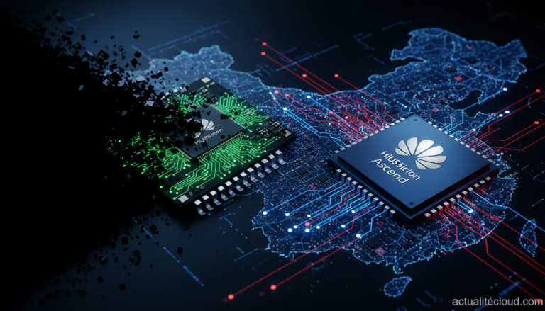 Scene: a fractured semiconductor chip with green circuits dissolving into a dark void on the left side, while on the right...