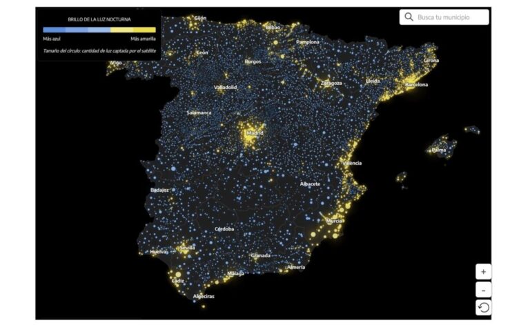 Une carte révèle les zones de pollution lumineuse les plus importantes en Espagne
