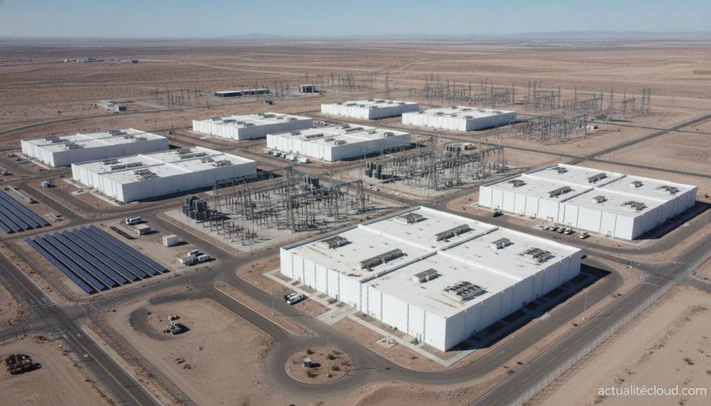 Campus de data centers IA aux États-Unis vue aérienne