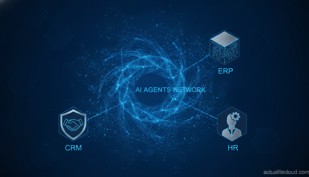 IA agentique orchestrant les logiciels d'entreprise SaaS