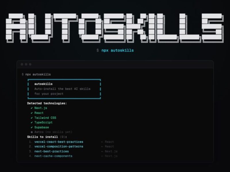 Autoskills promet de déployer dans une commande les compétences d'IA selon votre stack