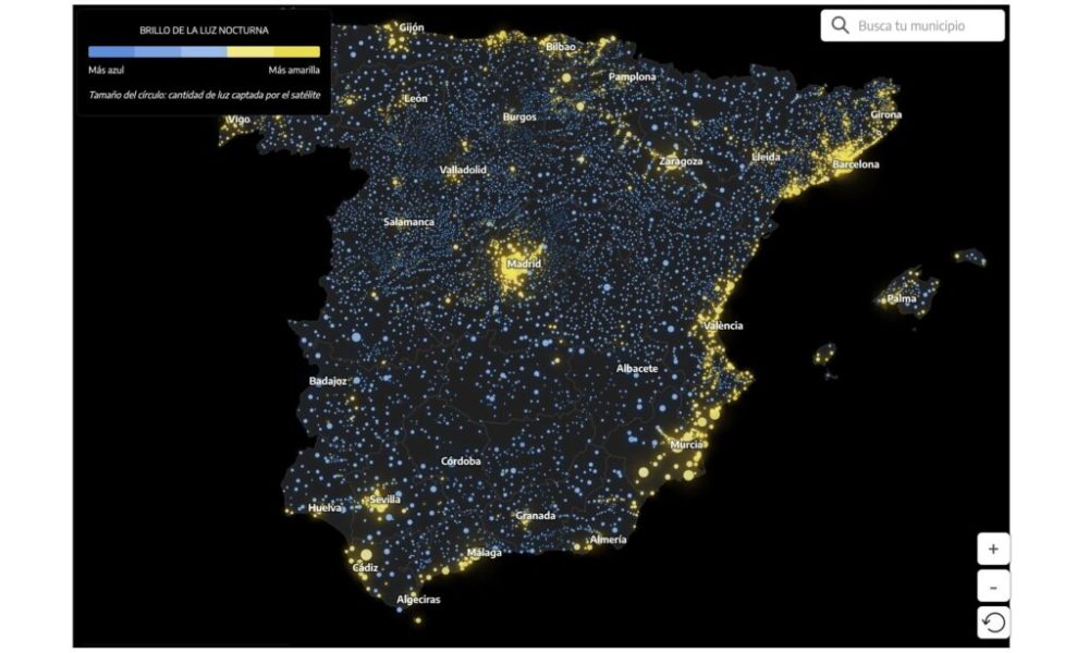 Une carte révèle les zones de pollution lumineuse les plus importantes en Espagne