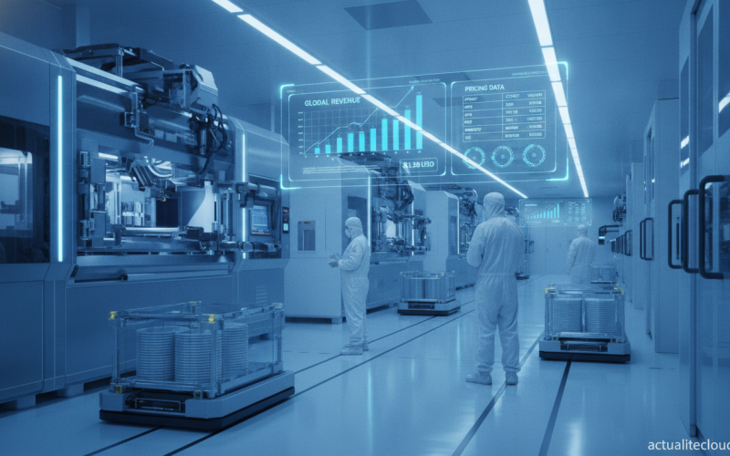 Usine de fabrication de puces TSMC avec données de revenus 2026