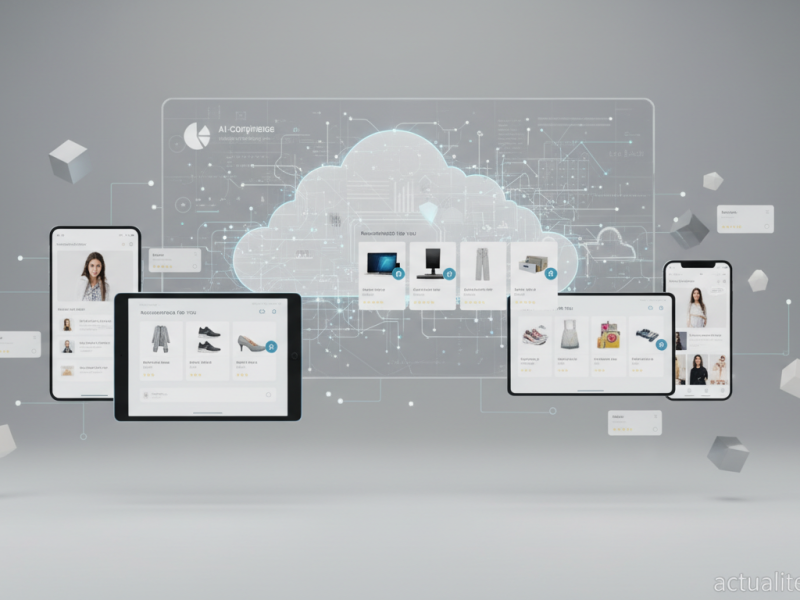 Digital shopping experience concept with AI-driven product recommendations displayed on multiple mod