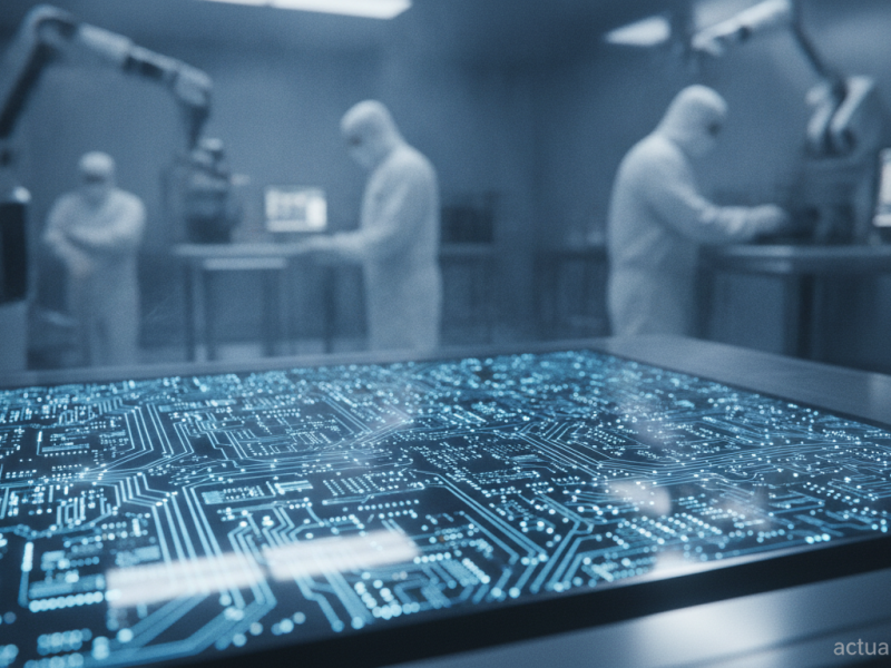 Puce semi-conductrice avancée illustrant la course au nœud 1,4 nm entre Intel, TSMC et Samsung