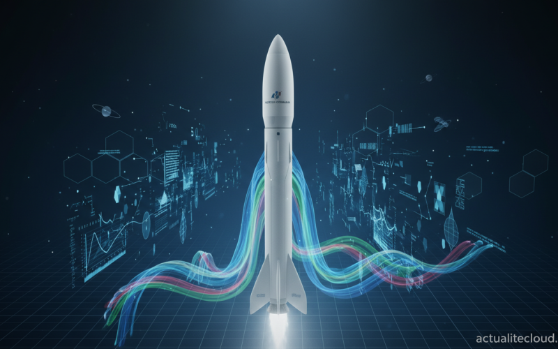 space rocket simulation with CFD airflow visualization and computational data streams, Northrop Grum