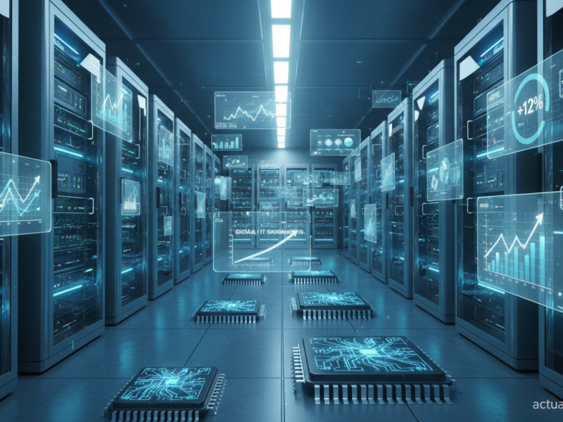 Centre de donnees moderne avec graphiques de croissance des depenses IT mondiales 2026 selon Gartner